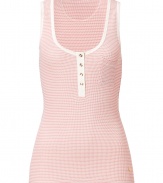 Tank top in fine striped cotton and modal blend - Super-soft thermal fabric feels great against the skin - Chic pink and ecru contrast colorway - Feminine, fitted silhouette, cut to sit just below hips - Deep scoop collar with button closure, small pocket at chest - A lovely sleepwear basic to pair with pajama pants or shorts