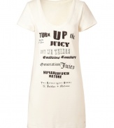 Adorable ecru angel turn up sleep shirt from Juicy Couture - Stay cozy and stylish in this lovely sleep shirt - Oversized fit in a delicate ecru-hued cotton-blend - Stylish V-neck style with logo details - Perfect for glamorous lounging