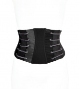 Luxe corset belt in fine synthetic fiber and stretch blend - Especially comfortable thanks to a touch of Elastane - A sophisticated and utterly wearable standout from Chantal Thomass - Chic lace-up detail - Contours the waist and creates a flattering, super-sexy silhouette - Wear with a white blouse and leather leggings or cinch the waist of a fitted maxi dress