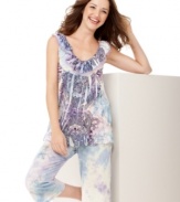 Ruffle detail and a charming print puts a whimsical spin on this adorable pajama set from One World.