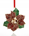 The pick of the holidays, this poinsettia ornament from ChemArt adds timeless elegance to every tree, with rich burgundy petals edged in shimmering gold.