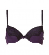 Stylish bra made ​.​.of fine, black and purple stretch nylon - Luxurious bra with a lace look - Padded push up cups and slim, length-adjustable outer straps - Hook closure - Cute little bow - Best for wider necklines - Perfect, snug fit - Magically makes a dream d?collet? - Elegant, sexy, seductive - Fits under (almost) all outfits