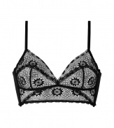 Sultry black crochet lace corselette bra - This ultra-sexy bra looks great under any outfit or as a boudoir-ready look on its own! - Adorable crochet lace detail and glamorous bustier-like fit - Made by high-end intimate apparel brand Kiki de Montparnasse