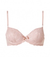 Super feminine soft nude lace contour bra by Elle Macpherson Intimates - This supermodel-approved contour bra is ultra romantic with nude lace and a pretty bow detail - Poly-blend bra with slim adjustable straps and hook and eye back closure - Looks great under most outfits