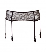 Ing?nue black lace garter belt from Kiki de Montparnasse - Turn up the heat with this retro-inspired lace garter belt - Delicate floral lace with four suspenders - Pair with back-seam stockings for a sexy look