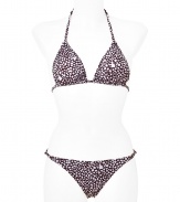 Add instant chic to your swim-ready style with this adorable bikini from Diane von Furstenberg - Classic triangle top with back tie closure, slim cut bottoms, all-over leopard print - Pair with a sheer caftan, wedge heels, and a floppy sun hat