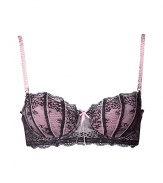 Stylish bra in fine black and pale rose synthetic fiber - outstandingly comfortable due to stretch content - model Dentelle by designer and top model Elle Macpherson - luxurious underwire bra in hip boudoir lace optic with floral pattern - slightly padded 1/2 cups and slim adjustable straps - hook closure - fashionable balconnet shape, perfect for wide necklines - ideal, soft to the touch fit - creates a dream cleavage - stylish, sexy, seductive - pairs with almost all outfits