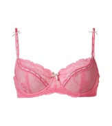 Stylish bra in fine, pink synthetic - Artistry model by designer and supermodel Elle MacPherson - Luxurious bra in a lace look - With lightly filled demi cups and slim, adjustable length outer straps - Hook closure - Cute little bow - A fine satin band runs through the cups and straps - A dream piece, best for wider necklines - Perfect, snug fit - Magically makes a dream d?collet? - Sweet, sexy, seductive - Fits under (almost) all outfits