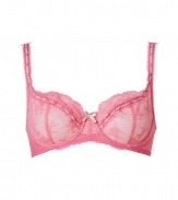 Stylish bra in fine, pink synthetic - Artistry model by designer and supermodel Elle MacPherson - Luxurious bra in a lace look - With 3/4 cups and slim, adjustable length outer straps - Unlined, with hook closure - Cute little bow - A fine satin band runs through the cups and straps - Best for wider necklines - Perfect, snug fit - Magically makes a dream d?collet? - Stylish, sexy, seductive - Fits under (almost) all outfits