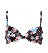 Stylish bra made ​.​.of fine, black printed stretch synthetic - Luxurious bra with a feminine floral print - Padded push up cups and slim, length-adjustable outer straps - Hook closure, cute little bow - Best for wider necklines - Perfect, snug fit - Magically makes a dream d?collet? - Elegant, sexy, seductive - Fits under (almost) all outfits