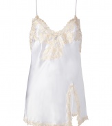 Sexy white and ivory short chemise - Turn up the heat in the boudoir with this lovely silk-blend chemise - Flattering slim straps and adorable lace detail - Perfect for quality time between the sheets