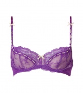 Super sexy candy purple Artistry contour bra by Elle MacPherson Intimates - This supermodel-approved contour bra is sultry with a fun vintage feel thats both naughty and nice - Poly-blend floral lace bra with slightly padded half cups, slim adjustable straps, and back hook and eye closure - Looks great under most outfits