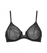 Luxurious underwire bra in fine black synthetic fiber (stretch tulle) - very comfortable and pleasant on the skin - elegant simple unpadded triangle shape -  adjustable straps and hook closure - ideal for plunging necklines - creates a dream cleavage - perfect snug fit - stylish, sexy, seductive - fits under (almost) all outfits