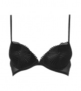 Luxurious push-up bra in fine black synthetic fiber blend - very comfortable and pleasant due to stretch content - elegant underwire bra with padded cups - noble shell optic embroidery - thin adjustable straps and hook closure - decorative pearl between the cups - ideal for plunging necklines - creates a dream cleavage - perfect snug fit - stylish, sexy, seductive - fits under (almost) all outfits