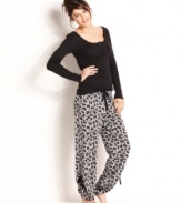 Lacy solids and animal prints, what could be better? Material Girl's black henley top and heather animal pajama pants.