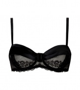 Super sultry black satin and lace underwire bra - Add instant sex appeal with this feminine bra - Lavish satin and floral lace bra with flattering sweetheart shape - Adjustable straps and hook-and-eye closure - Made by high-end French lingerie designer Chantal Thomass