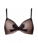 Stylish underwire bra in fine nylon stretch blend - Elegant in classic black and nude from French lingerie maven Chantal Thomass - Tulle overlay and ultra-feminine bow detail - 3/4 cups offer nearly full coverage - Slim straps and satin trim - Creates a flattering silhouette, a perfect mix of sweet and sexy - Wear under just about anything