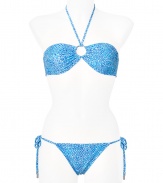 Bring the sexy to your poolside style with this chic bikini from Melissa Odabash - Triangle halter top with circular cut out, slim fit bottoms side tie, all-over print - Pair with a sheer caftan, wedge heels, and a floppy hat