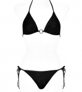 Bring high style to your beach-ready look with this luxe bikini from La Perla - Classic triangle top with center ring detail, slim cut bottoms with side tie, embossed reptile print - Pair with a sheer caftan, a floppy hat, and wedge sandals