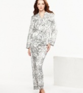 Luxurious prints transport you away from the stresses of the day. Relax in these silky soft pajamas by Morgan Taylor.