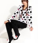 Tap into your inner feline. Hello Kitty's HK for Life v-neck top and pajama pants are super cute with plush Hello Kitty heads on the feet.