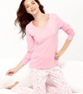 Cuddle up to this soft cotton set. A matching tee with henley neckline perfectly completes this look.