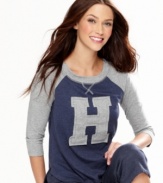 Stay cute this season in this pajama top by Tommy Hilfiger, featuring 3/4 length sleeves and a grey Tommy Hilfiger H on the chest.