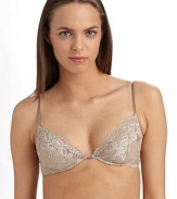 Romantic floral lace with a stunning demi design and slim satin shoulder straps.Lace with scalloped edges Lined bottom cups with underwire Slim satin adjustable straps Back double hook-and-eye closure Back metal logo tag 89% polyamide/10% elastane/1% silk Hand wash Imported Please note: We recommend ordering one cup size up as this style runs small. 