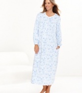 Sweetness you won't feel guilty craving. Pretty lace trim adorns this microfleece nightgown by Lanz of Salzburg.