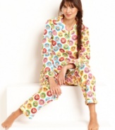 Colorful and fun. Paul Frank's Circle Print top and pajama pants set features a Julius logo in multiple colored circles all over the top and bottom.