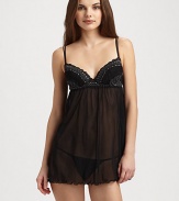 Contrast embroidered lace cups and an alluring mesh body create a sophisticated after dark ensemble, teamed with a sexy G-string.Adjustable twin shoulder straps Padded cups with embroidered lace overlay Elastic Empire waist Mesh body Lettuce edged hem Matching G-string About 27, from shoulder to hem Babydoll: 80% polyamide/16% elastane/4% viscose G-string: 98% polyamide/2% cotton Hand wash Made in Italy