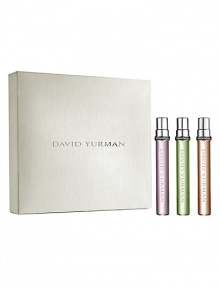 Renowned designer, David Yurman, introduces his newest fragrance creations, The David Yurman Essence Collection. A trio of evocative fragrances whose weightless radiance is reminiscent of the eloquent glow emanating from treasured jewels. Each essence can be worn alone or paired, mixed to create an expression that is as individual and effortless as the woman herself. Delicate Essence: Romantic and feminine. Inspired by the lustrous pink tourmaline gemstone. Fresh Essence: Crisp and playful.