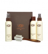 Your most favorite accessory deserves a little TLC, and we recommend starting with UGG Australias Sheepskin Care Kit - Set includes a sheepskin cleaner & conditioner, freshener, water & stain repellant, and dual-sided brush