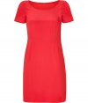 Turn heads in this elegant silk and synthetic fiber dress - Burst of soft, red color makes the simple case-cut style polished and feminine - Round neck and short sleeves - Waist darts and mini-length - Slim and flattering to the figure - Beautiful choice for anything from the office to an art party - Pair with chic pumps and youre ready for anything