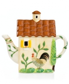 Like a tiny Tuscan farmhouse, the Napoli Rooster teapot is steeped in country charm with a terracotta roof, colorful rooster and cypress trees in hardy stoneware. A fun gift for fellow tea drinkers. From Tabletops Unlimited.