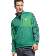 The perfect motivation. Slipping into this hooded adidas jacket will get you pumped to start moving.