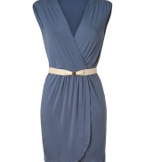 Impossibly feminine and incredibly flattering, Akikos wrap dress transitions beautifully from chic days to sultry cocktails - Wrapped V-neckline, sleeveless, gathered shoulders, tailored at the waist with a belt - Form-fitting - Pair with pumps and a statement handbag