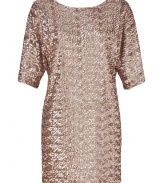 Shimmering and sweet, Rachel Zoes allover sequined shift dress is a fun choice for flirty cocktails - Ballet neckline with scooped back, elbow length dolman sleeves, pull-over style - Fitted, mini-length - Wear with patent leather flats and a ladylike clutch