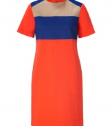 With a retro feel and cool colorblock, 10 Crosby Derek Lams cotton shift is a sartorial choice for dressing up workweek looks - Round neckline, short sleeves, side slit pockets, metal zip at nape - Loosely tailored fit - Wear with flats and just as bright accessoires