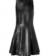 With a 50s style fit-and-flare silhouette and luxe black lambskin, Rag & Bones laced-trim dress is both flattering and exquisitely edgy - Round neckline, sleeveless, laced trim, tonal metal back zip - Form-fitting bodice, full skirt - Wear with opaque tights and leather ankle boots