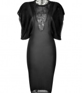 Cause a stir at cocktail hour in Emilio Puccis black silk knit dress, detailed with dramatic flutter sleeves and a lace back for glamorous results guaranteed to make an impact - Round neckline, flutter short sleeves, back lace panel, pull-over style - Form-fitting - Finish with sleek heels and a shimmering metallic box clutch