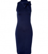 Sophisticated and seductive, Ralph Lauren Blacks tie neck dress is a seamless way to transition from work to cocktails in chic style - Stand-up neckline with tie, sleeveless, side slit - Form-fitting - Wear with a tailored blazer and heels