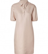 With its timeless classic styling and streamlined look, Jil Sander Navys silk shirtdress is a work and weekend essential staple - Classic collar, gathered short sleeves, elasticized cuffs, partial button placket, slit sides - Loosely tailored fit - Wear with chic flats and an oversized leather tote