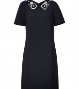 A ladylike take on day to evening elegance, Moschinos embellished collar dress is a sweet and sophisticated choice - Flower embellished collar, short sleeves, exposed metal back zip - Loosely fitted - Wear cinched in with a thin black patent leather belt and heels