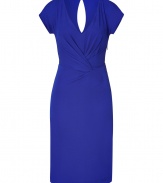 With a bold hue and an ultra-feminine fit, this cocktail dress from Alberta Ferretti is guaranteed to get you noticed - V-neck, short sleeves, crisscross draped front and back waist detail, back keyhole cut out, concealed side zip closure, fitted silhouette - Wear with sky-high platforms, a slim trench, and a studded clutch bag