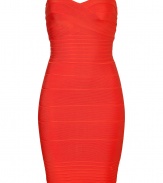 A quintessential cocktail staple, this Herv? L?ger bandage dress makes a bold impact and expertly hugs every curve - Sweetheart neckline, strapless, bandage style, exposed back zip closure - Extra form-fitting - Style with metallic heels and a statement clutch