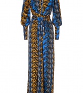 Dramatic and chic, this eye-catching zebra print maxi dress from Issa guarantees head-turning results - Wrap V-neckline, long sleeves, fitted cuffs, allover print - Form-fitting, floor-length - Try with bright heels and a sleek leather clutch