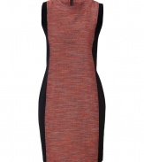 Give ladylike looks a cool modern edge with 10 Crosby Derek Lams paneled sheath dress - Round neckline, sleeveless, black trim and side panels, exposed metal back zip - Tailored fit - Wear with a boyfriend blazer and heels