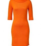 Detailed in a radiant shade of orange cashmere-silk, Ralph Lauren Blacks luxe knit dress is as uplifting as it is chic - Rolled boat neckline, elbow-length sleeves, pull-over style - Form-fitting - Wear with heels and statement gold jewelry