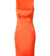 With a plunging balconette neckline and form-fitting silhouette, Just Cavallis radiant fire orange dress puts a sultry spin on cocktail hour - Balconette neckline, thick straps, hidden back zip - Form-fitting - Wear with metallic clutches and jet black platform heels